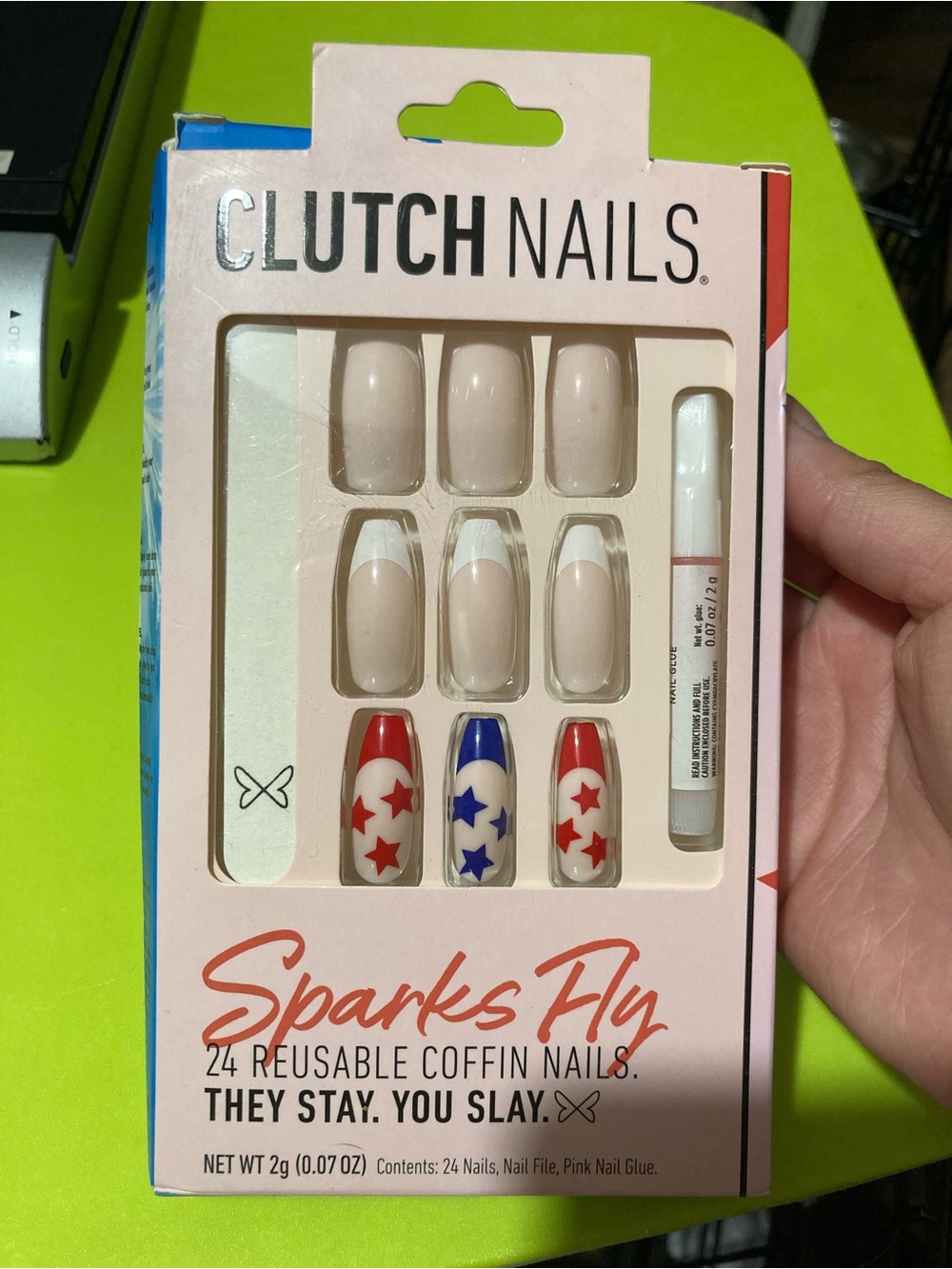 Clutch Nails Sparks Fly Reusable Coffin Nails - Red, Blue, White & Nude